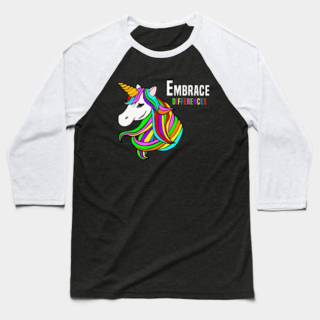 Embrace Differences Baseball T-Shirt by Color Fluffy